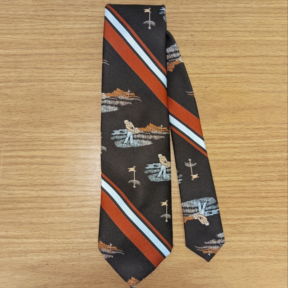 Vintage Custom Cravatieur Polyester Golf Tie Brown Wide Tie